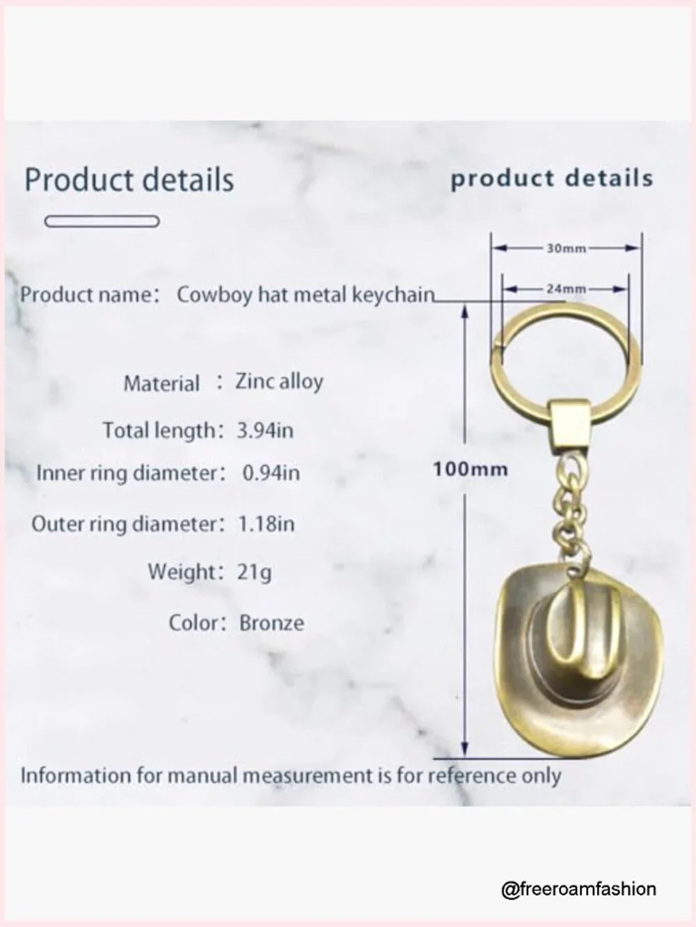 Cowboy Hat Metal Keychain Key Ring for Purse Backpack Car Decoration
